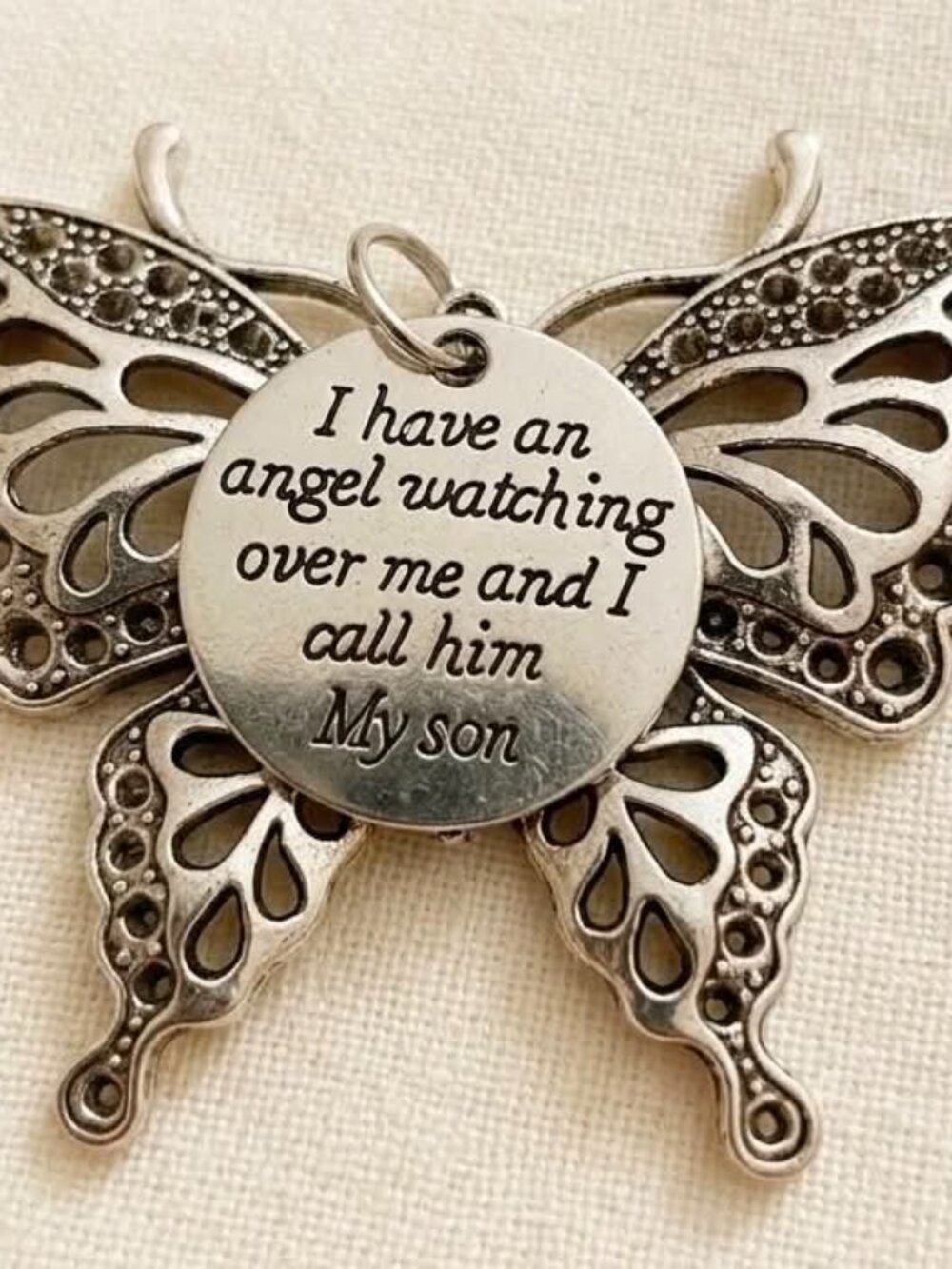 Silver Butterfly Memorial Charm Pendant My Son Heaven #000